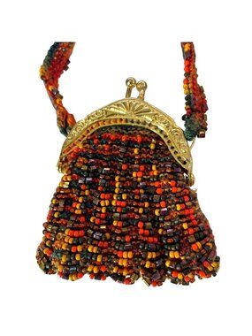 Handmade Beaded Coin Bag Gold-Tone Clasp Colorful Beadwork Mini Elegant Unique